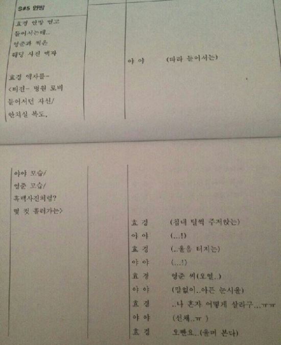 문제의 장면이 담긴 압구정백야 대본 사진