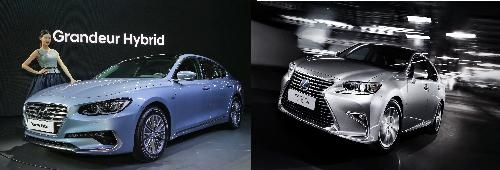 현대차의 그랜저 하이브리드(왼쪽)과 렉서스 ES300h. 각 사 제공